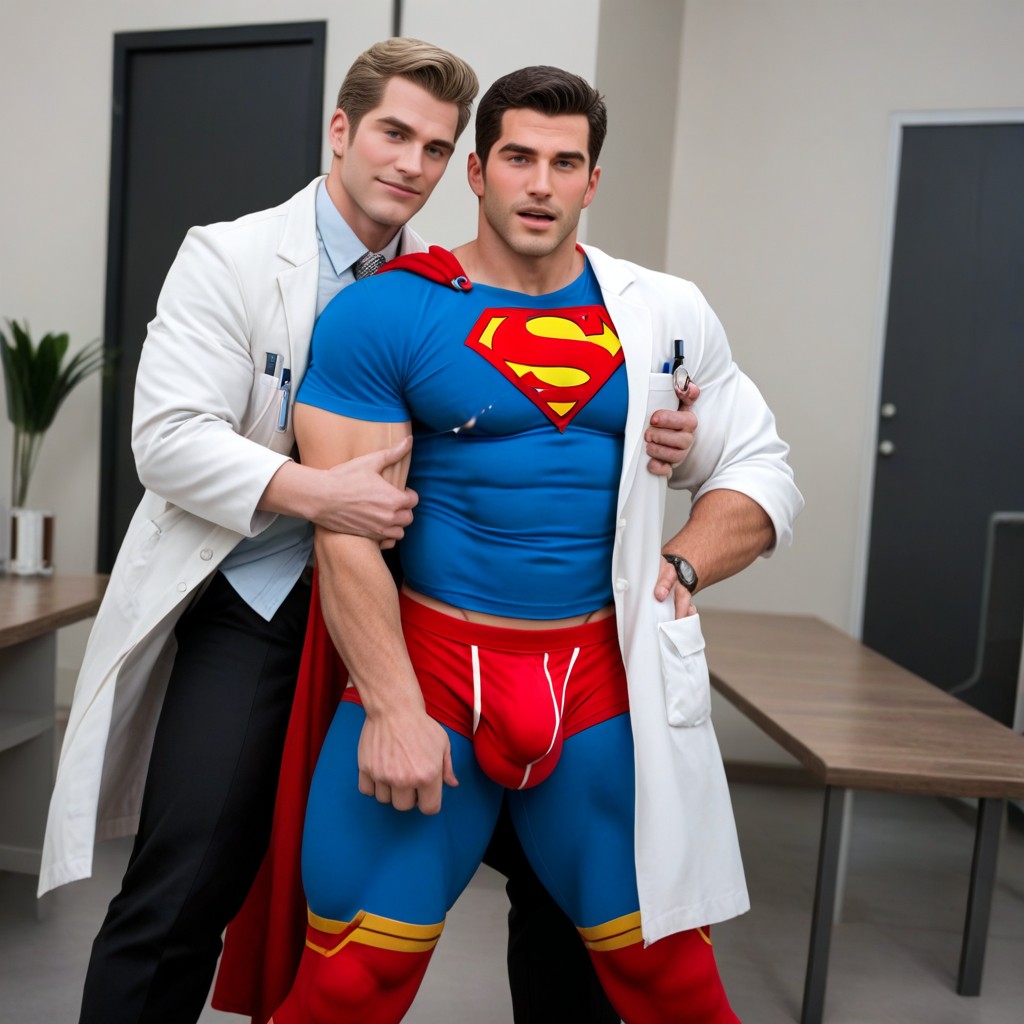 Cosplay, Hands On Hips, Blond Doctor Behind Him With Normal Chest AI Gay Porn