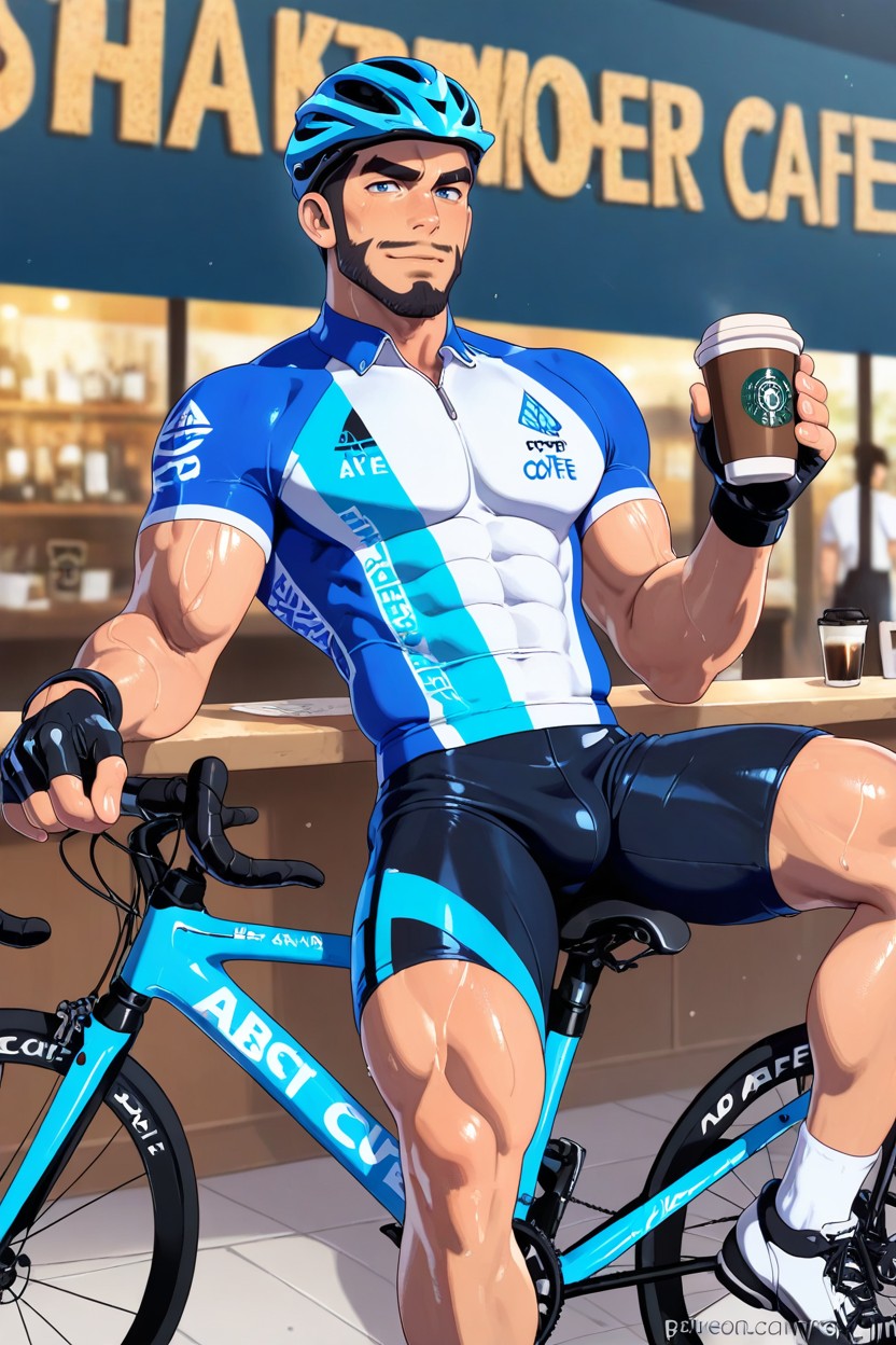Lycra Fingerless Gloves, Fit, Cycling Helmet AI Gay Porn
