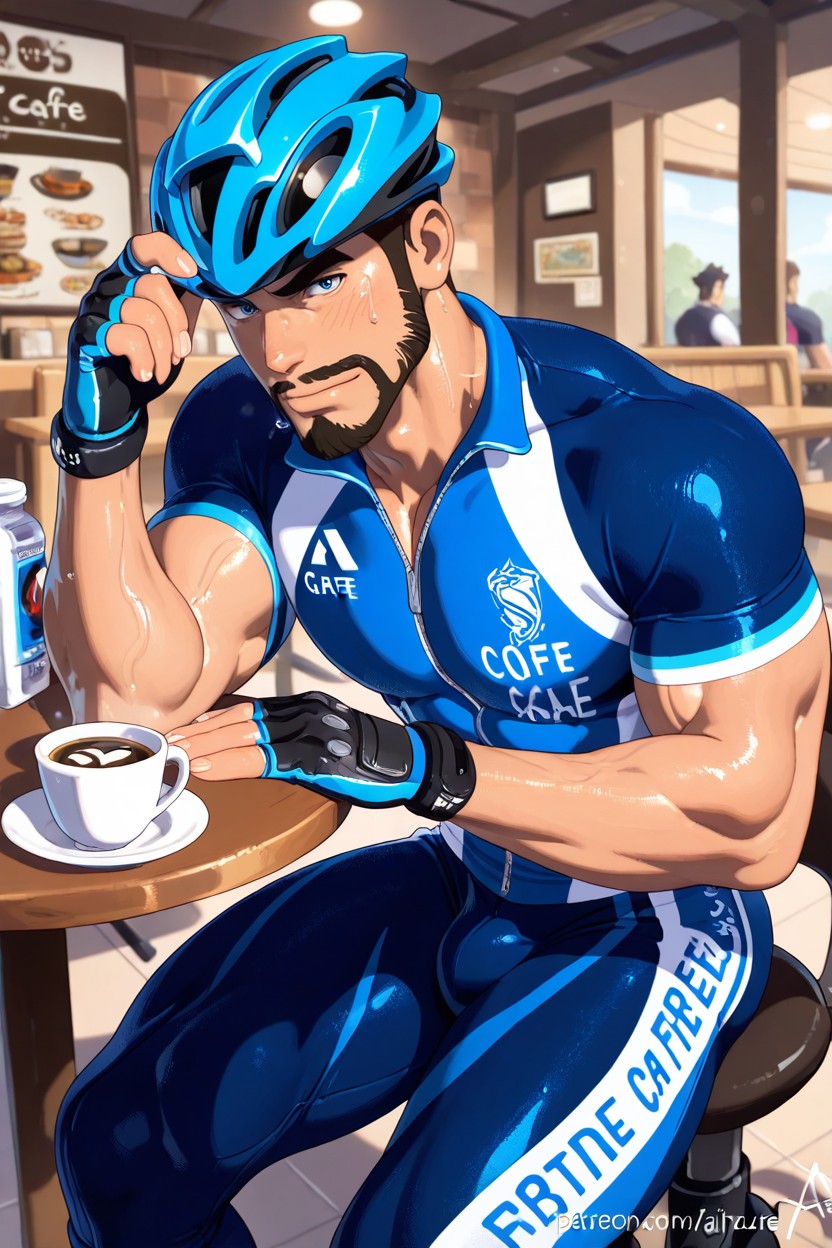 Mamimi Art Style, Cyclist, Sitting Relaxed AI Gay Porn