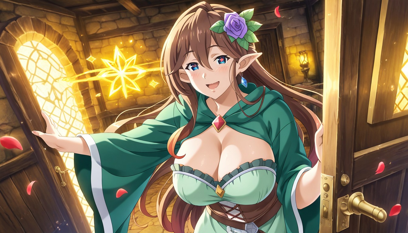 Shoujo Manga Visual Effects, Female Elf Mage, Huge Sparkles Bursting Around Her AI Gay Porn