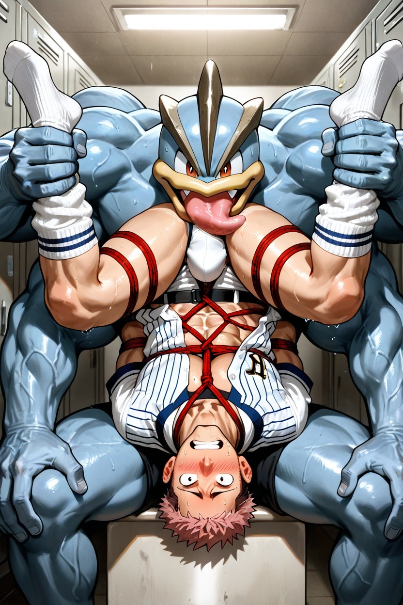 Legs In The Air, Horny Machamp, Long White Double Black Striped Retro Socks Porno gay IA