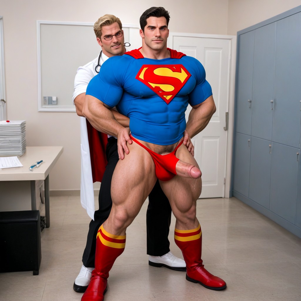 Oversized Muscles, Superman As A Male Gargantuan Bodybuilder, Massive Muscles AI Gay Porn