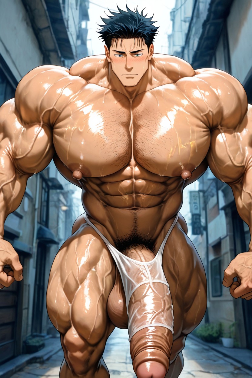 Big Muscles, Vivid Cinematic Light Casting Rembrandt-style Deep Shadows On His Massive Bulking Body, Sculpted Neck AI Gay Porn