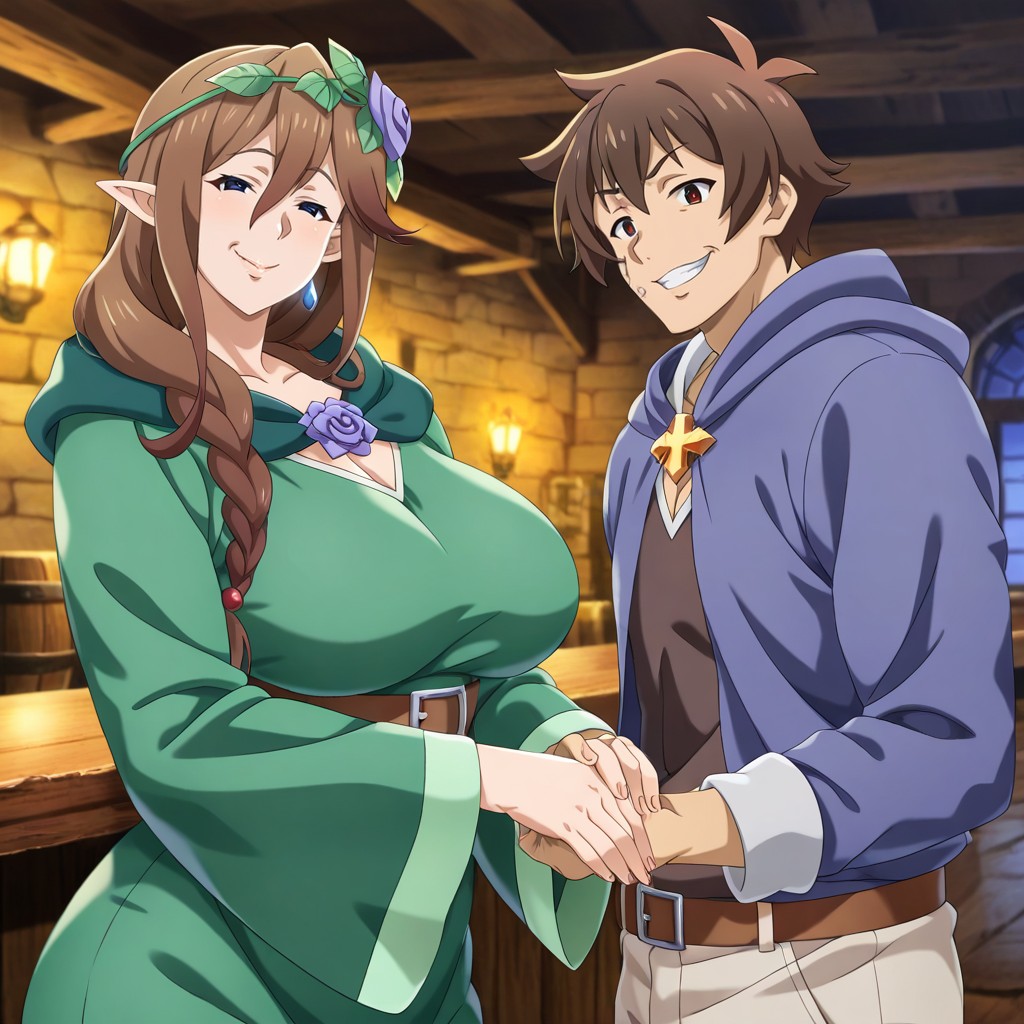 Sharp Focus, Tavern-style Fantasy Mint Green Mage Robes, Waist Shot Porno gay IA