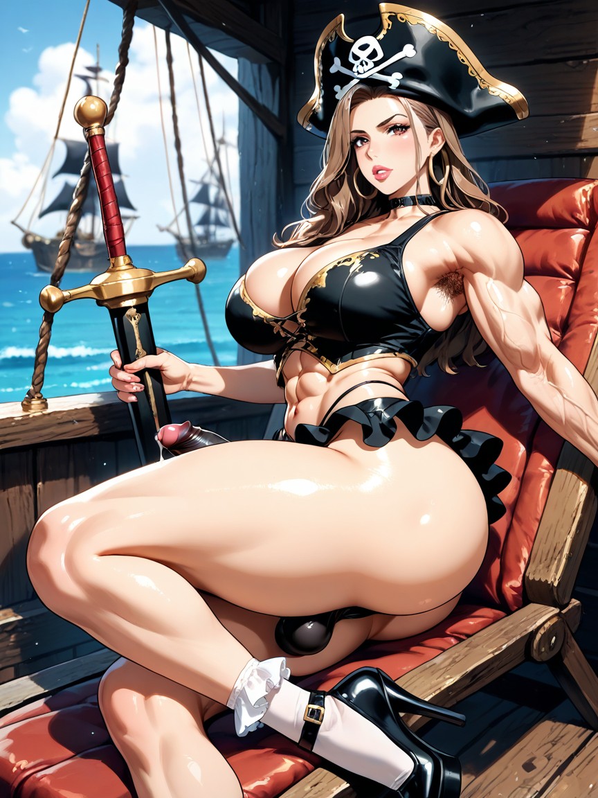 Ssbbw, Black Platform Pumps With High Heels For Women, Pirate Sword On Her Back AI Gay Porn