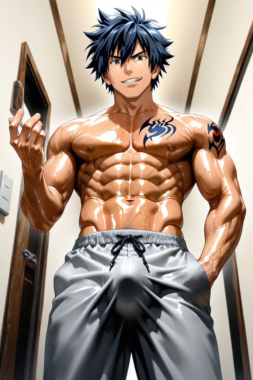Black Spiky Messy Hair, In A Door Way, Dominant Posture AI同性戀黃片