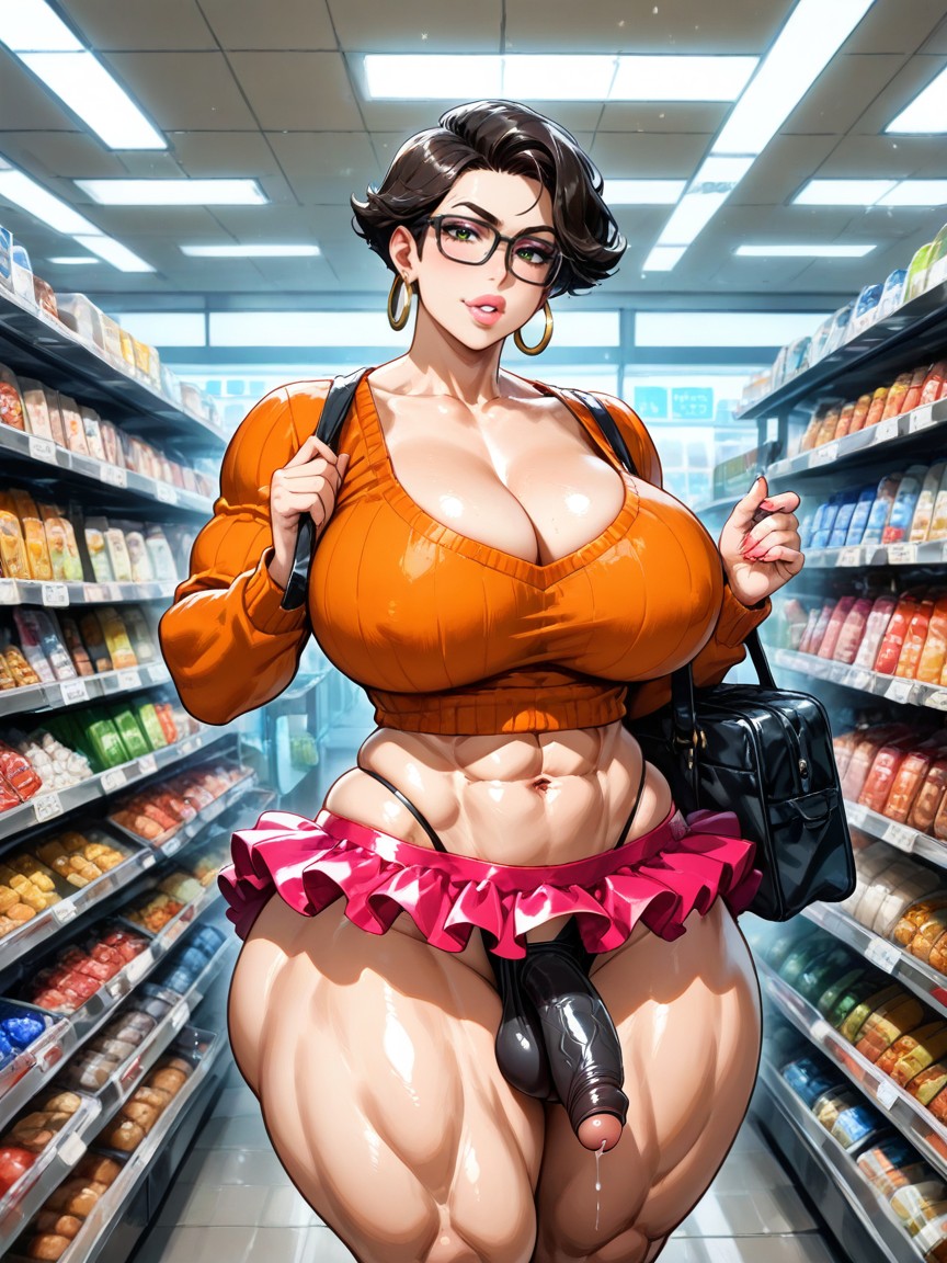 Precum, Shemale, Orange Sweater Top With Deep Cleavage AI同性戀黃片