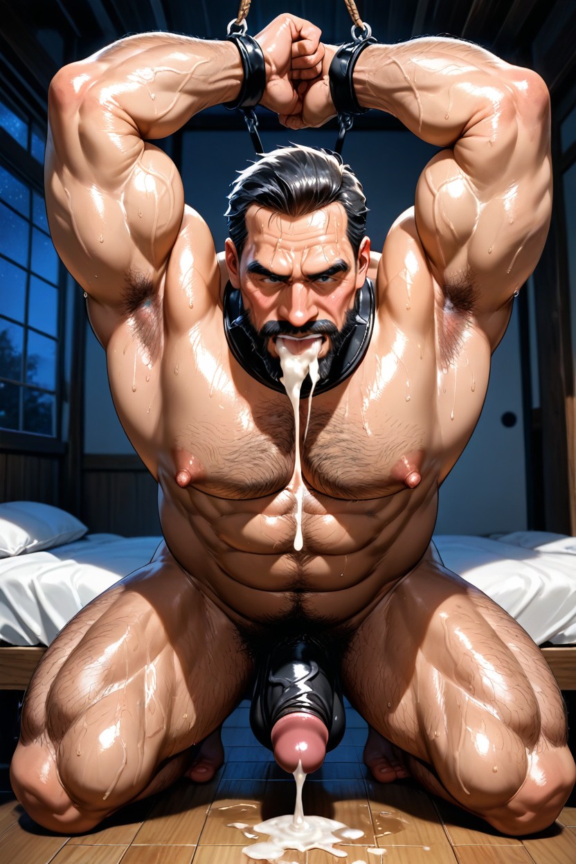 Spread Legs Revealing Erect Dick, Legs Tied Together, Solo ゲイAIポルノ