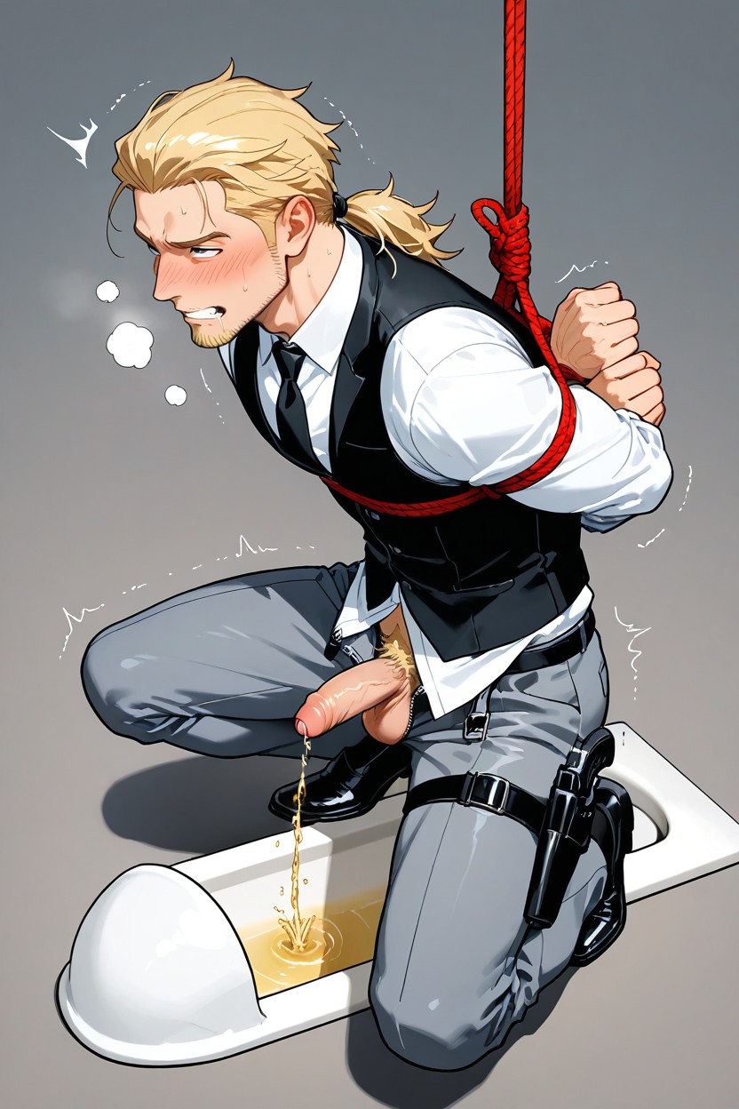 Blonde Hair, Urinating, Unzipped Zipper Fly On Pants ゲイAIポルノ