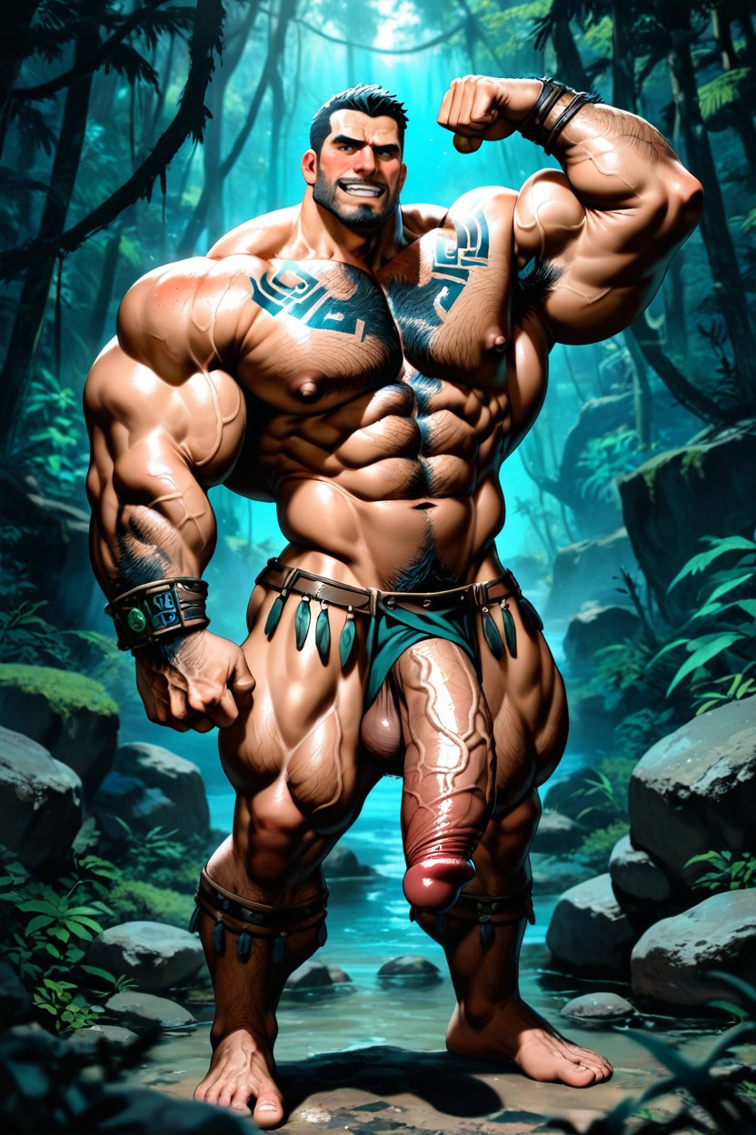 Caucasian Tribe Man, Chest Hair, 叢林 AI同性戀黃片
