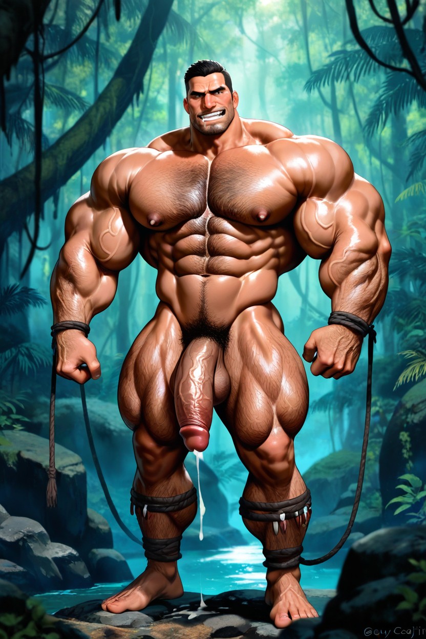 Powerful Thick Thighs, Enormous Bulging Chest And Arms, Meaty Cock ゲイAIポルノ
