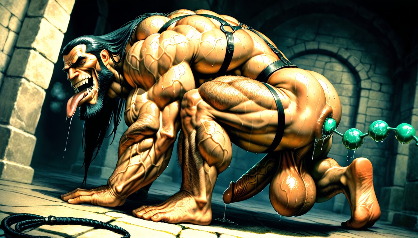 One Leg Bent, Sweaty Skin, Hyper Muscular Arms AI Gay Porn