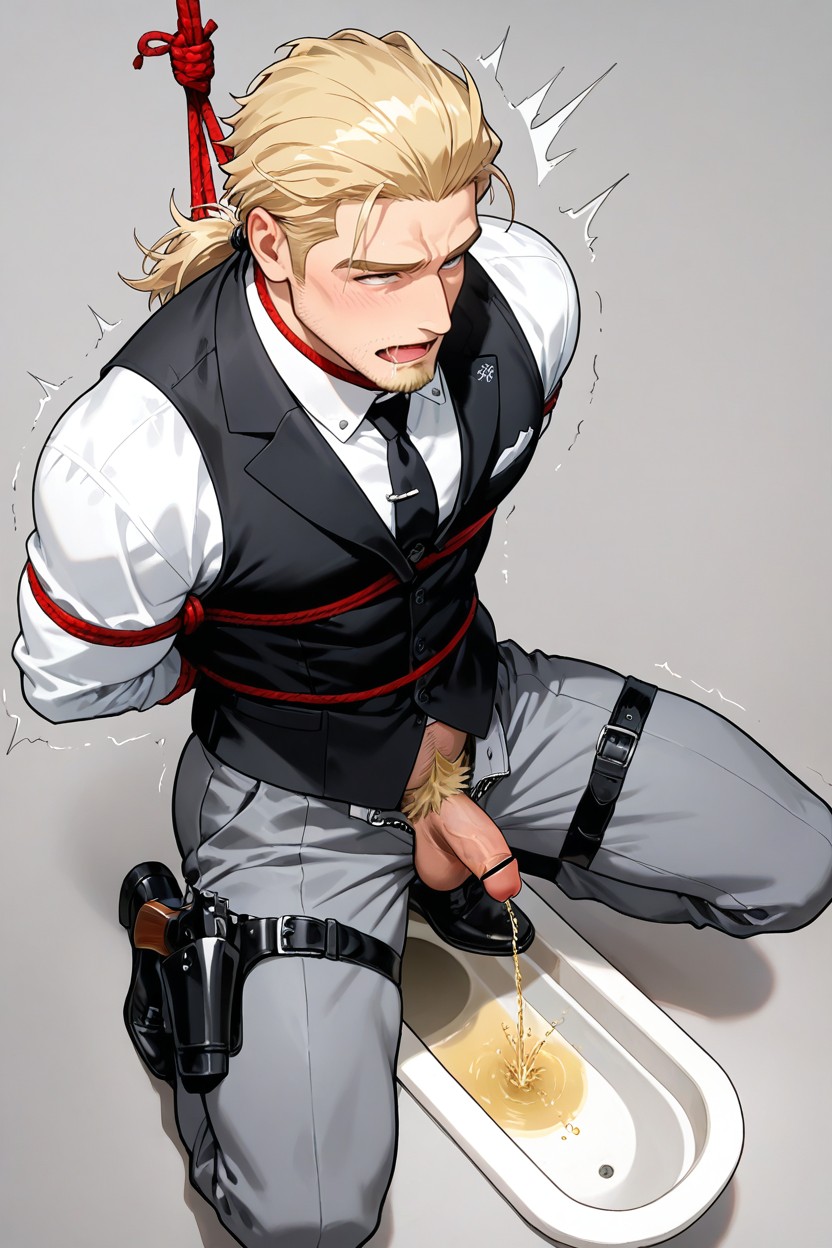 Urinating, Gray Background, Desperate Piss ゲイAIポルノ