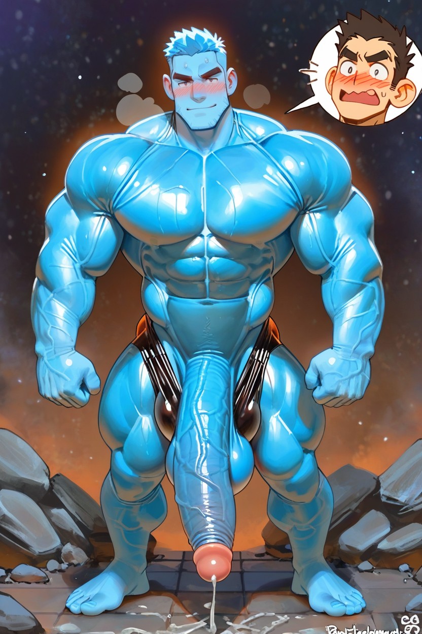 Detailed Eyes, Deeply Etched Blocky Abs, Gigantic Long Penis ゲイAIポルノ