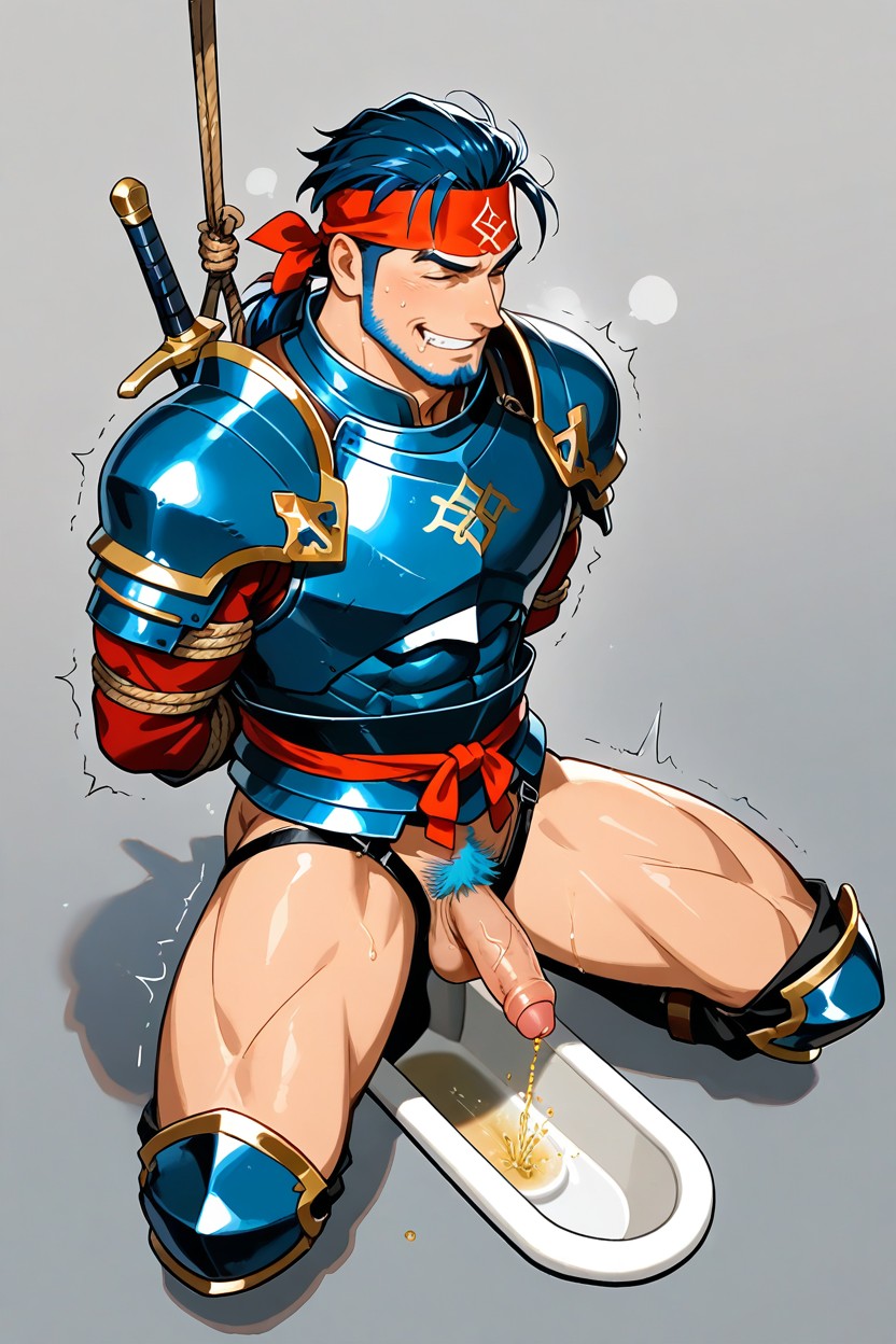 Blue Hair, Japanese, Foreskin Covering The Penis Head AI Gay Porn