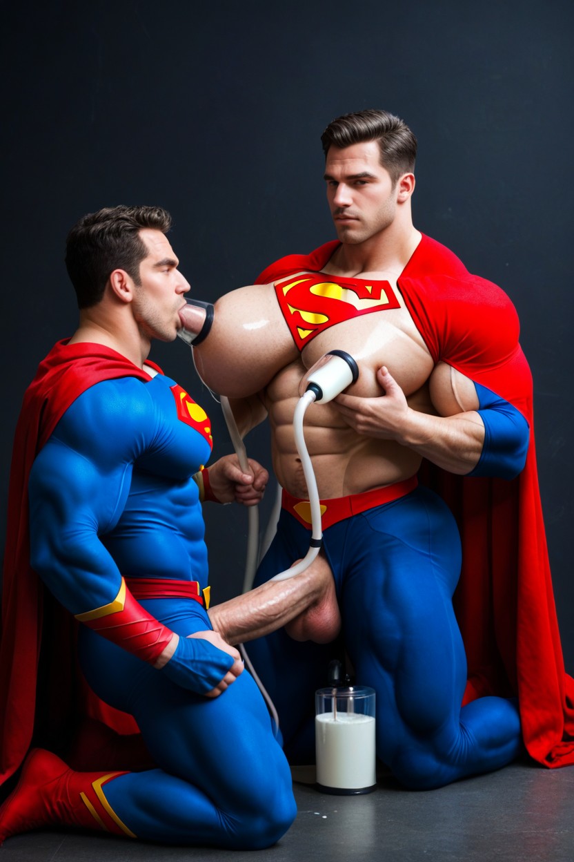 Superman, Milking Machine Suckling Nipples, Athletic Man AI Gay Porn