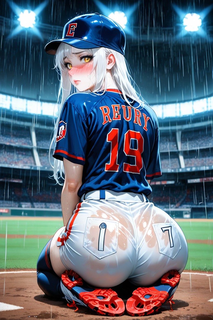 Hands Resting Palms Down On The Field In Front Of His Knees, White Hair, A Highly Detailed Scene ゲイAIポルノ