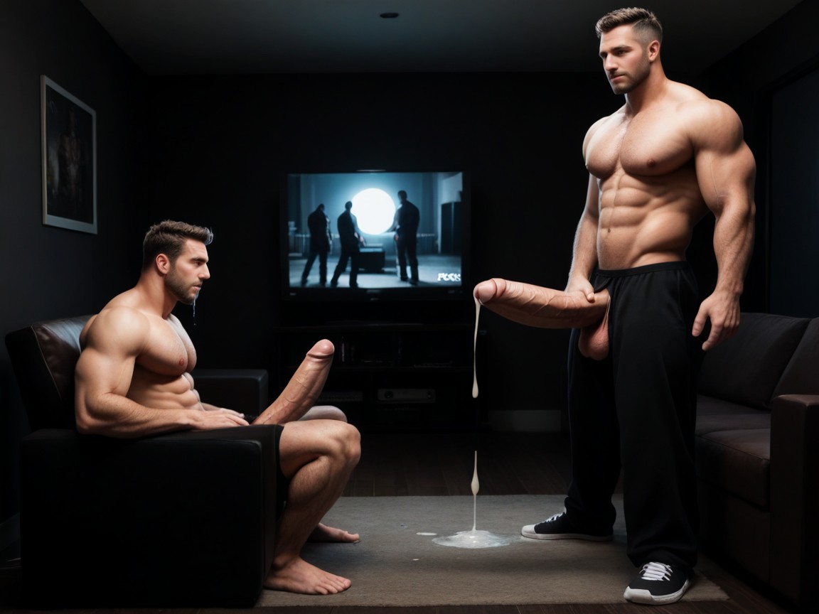 Jerking Each Other Off, One Has Ginormous Hypercock Exposed, Dark Room ゲイAIポルノ
