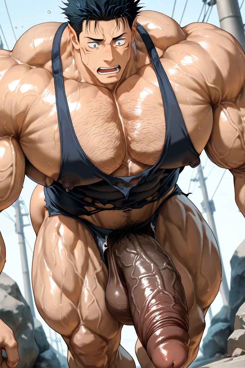 Deeply Etched Blocky Abs, Muscular, Hyper Exaggerated Gigantic Muscle Physique AI Gay Porn