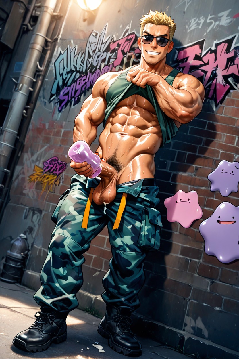 금색, Jerking Off, Spiky Blond Hair 게이 AI 포르노