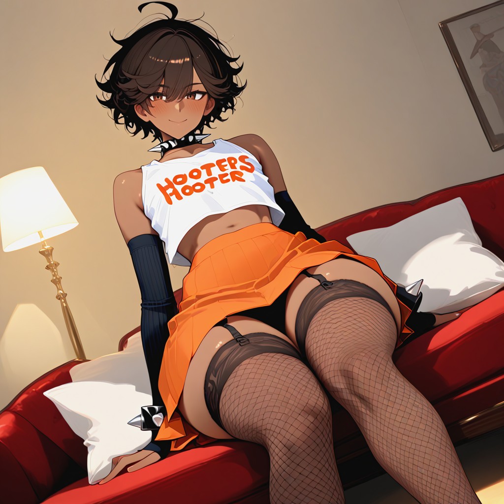 Hooter's Girl, Round Belly, Red Sofa AI Gay Porn