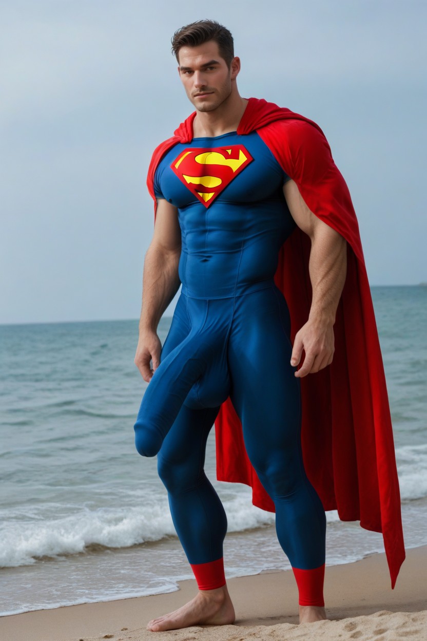 Massive Outline Of Hyper Penis Visible Through Tight Clothing, Tasteful Photo, Skinny AI Gay Porn