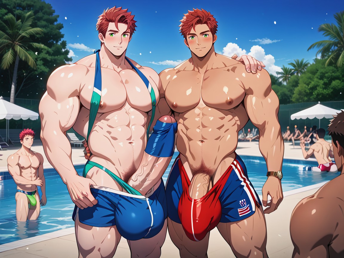 Gay, Outline Of Massive Cock In Swimwear Clearly Visible, Gigantic Massive Perfect Beautiful Dick AI Gay Porn
