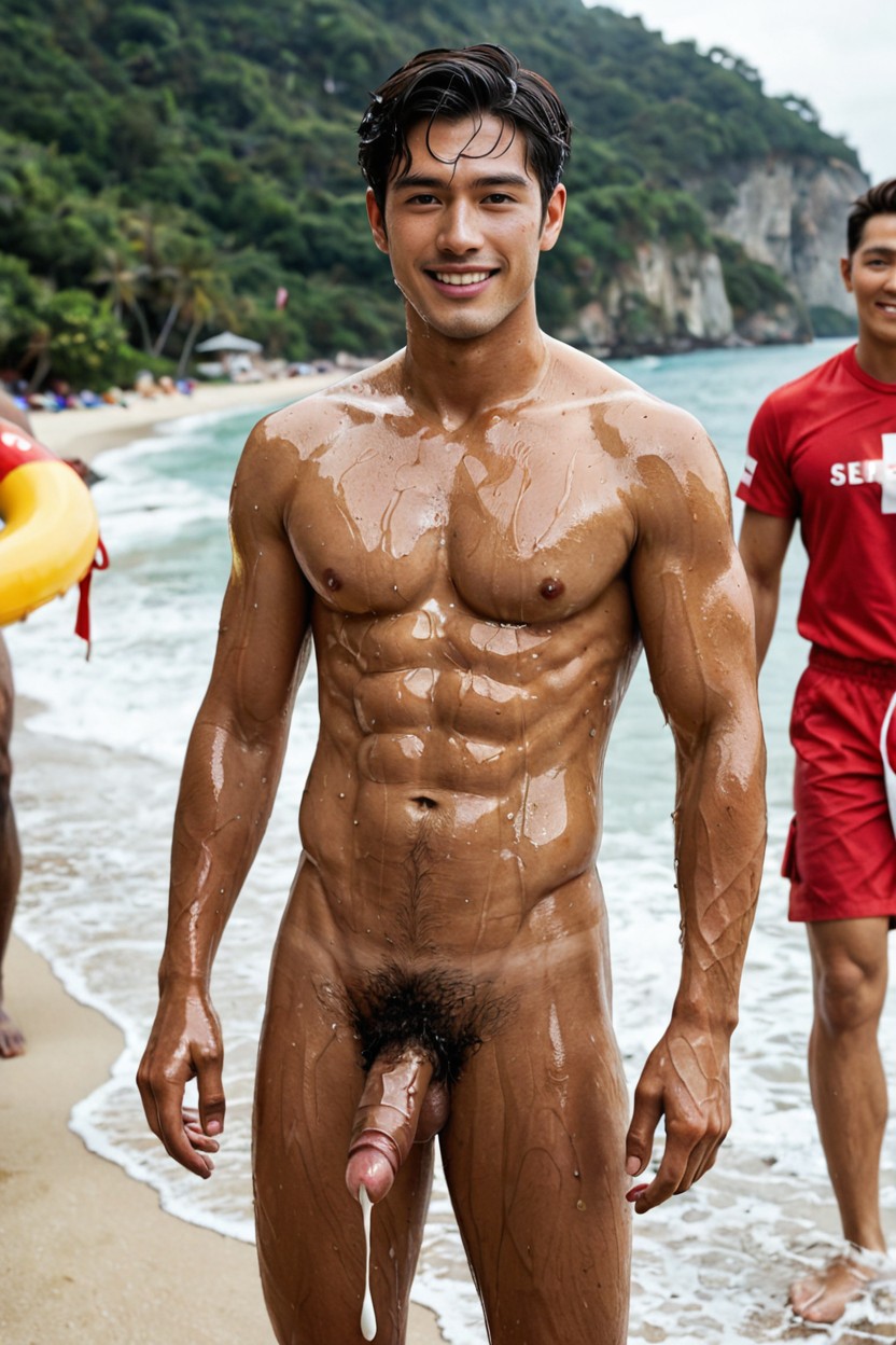 Oiled And Wet Skin, Cum On Stomach, Cumshot AI Gay Porn
