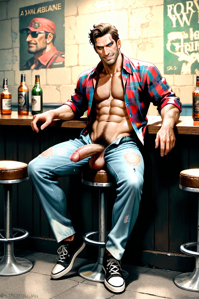 Unbuttoned, Veiny Penis And Large, 18+ AI Gay Porn