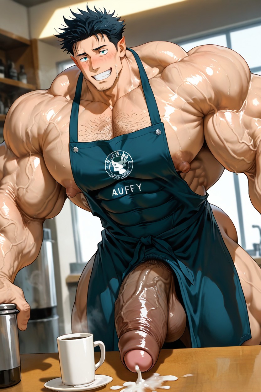 Zoom Out, Wearing Transparent Apron, Detailed Face AI Gay Porn
