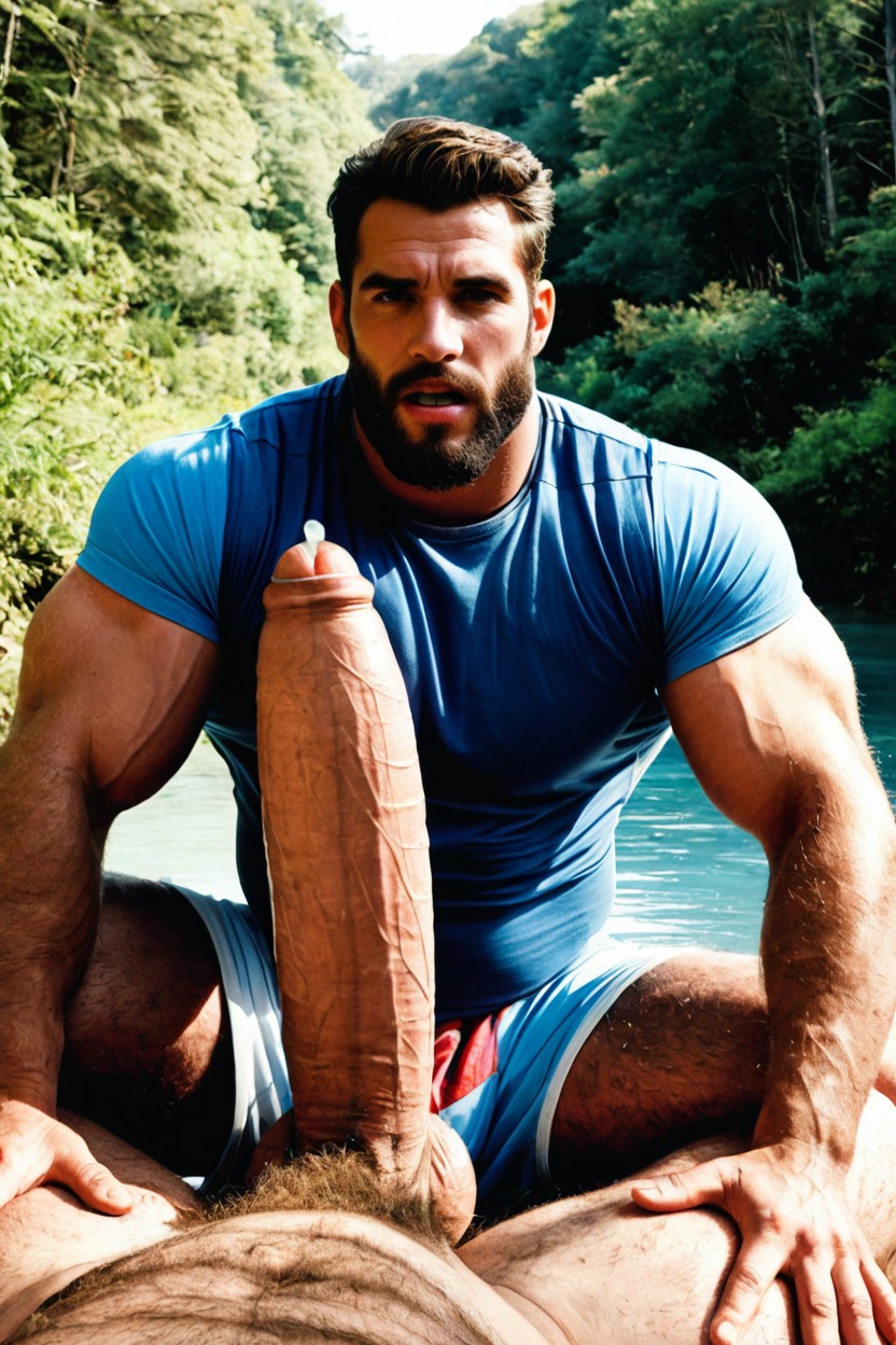 Precum Droplet On Tip, Handsome Manly Ginger Men, Nature AI Gay Porn