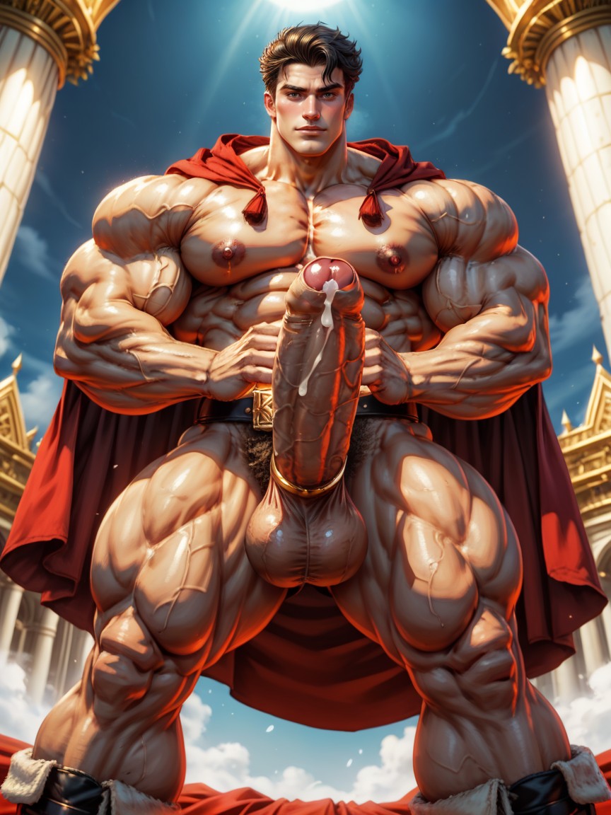 Godlike Uncut Veiny Thick Girth Cock, Cum On Legs, 侧视图 AI同性恋黄片