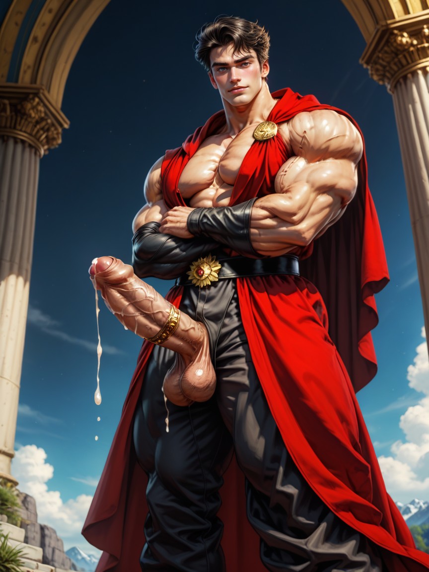 White Prince Boots, Naked Other Than Red Royal Cloak With White Fur And Golden Details, Mouth AI Gay Porn