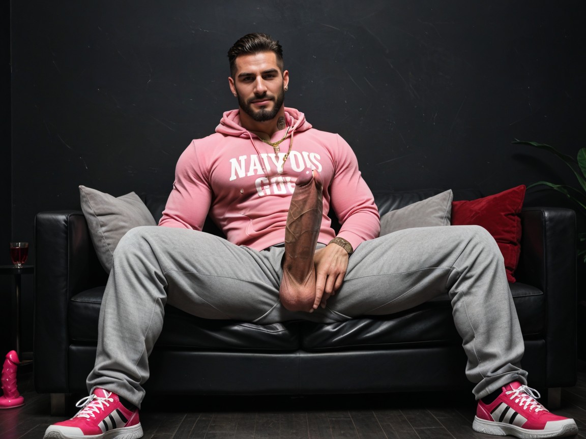 Gray Sweatpants, Hair, Hiper Pénis Impossivelmente Longo Pornografia gay com IA