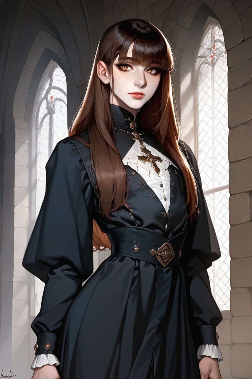 Dark Brown Hair, Bangs, Femboy AI Gay Porn