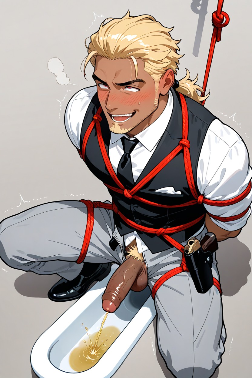 Muscular, Masculine Jawline, Black Waistcoat Vest AI Gay Porn
