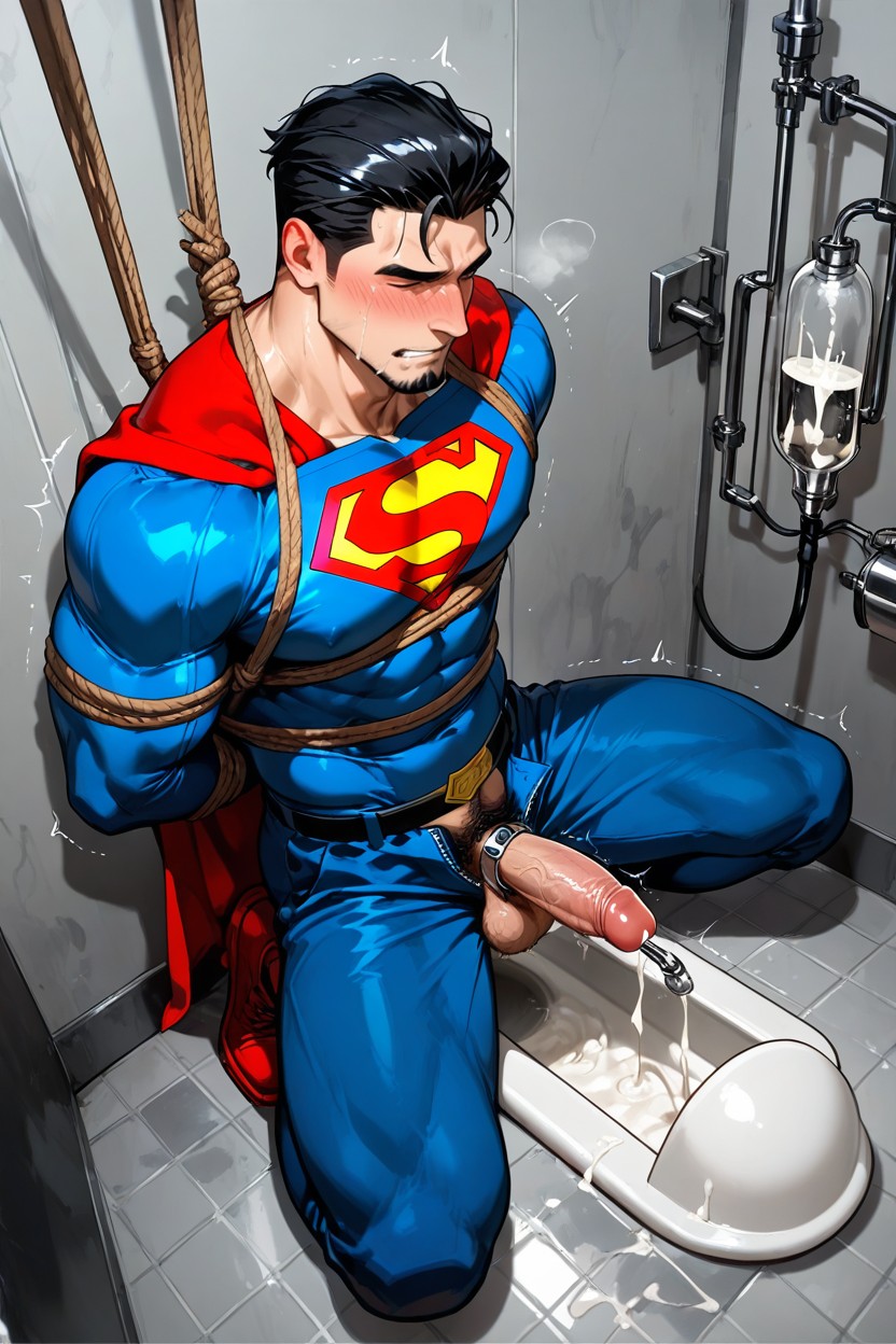 Testicles Out, Cock Chastisty Cage, Ejaculating AI Gay Porn