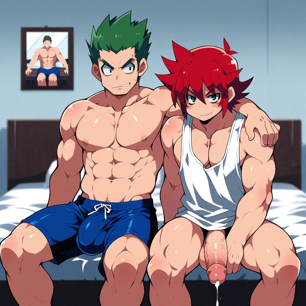 Only Men, Cleavage, Sitting On Bed AI Gay Porn
