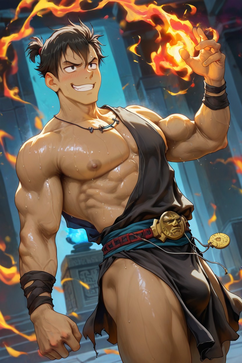 Side View, Bara, Mystical Temple AI Gay Porn