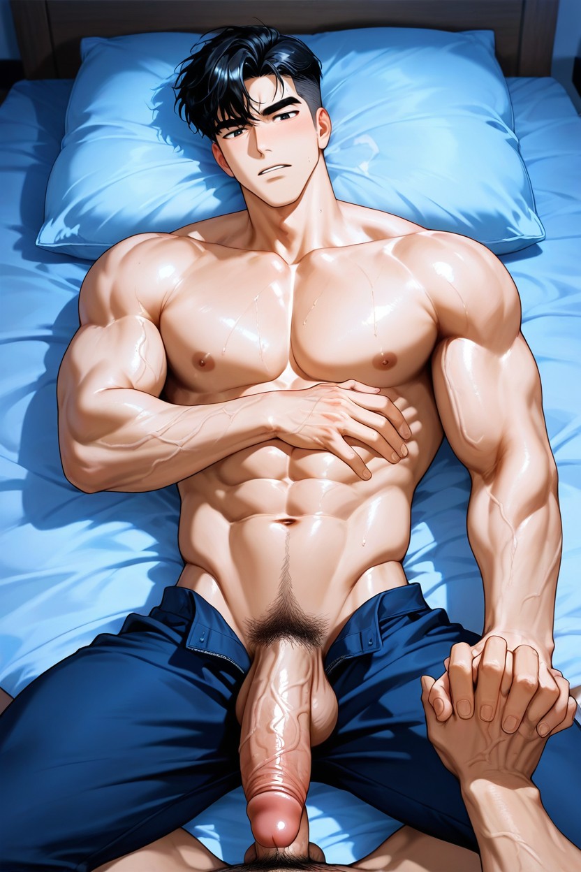 Waist Shot, Manhwa Comic Art, Bedroom AI Gay Porn