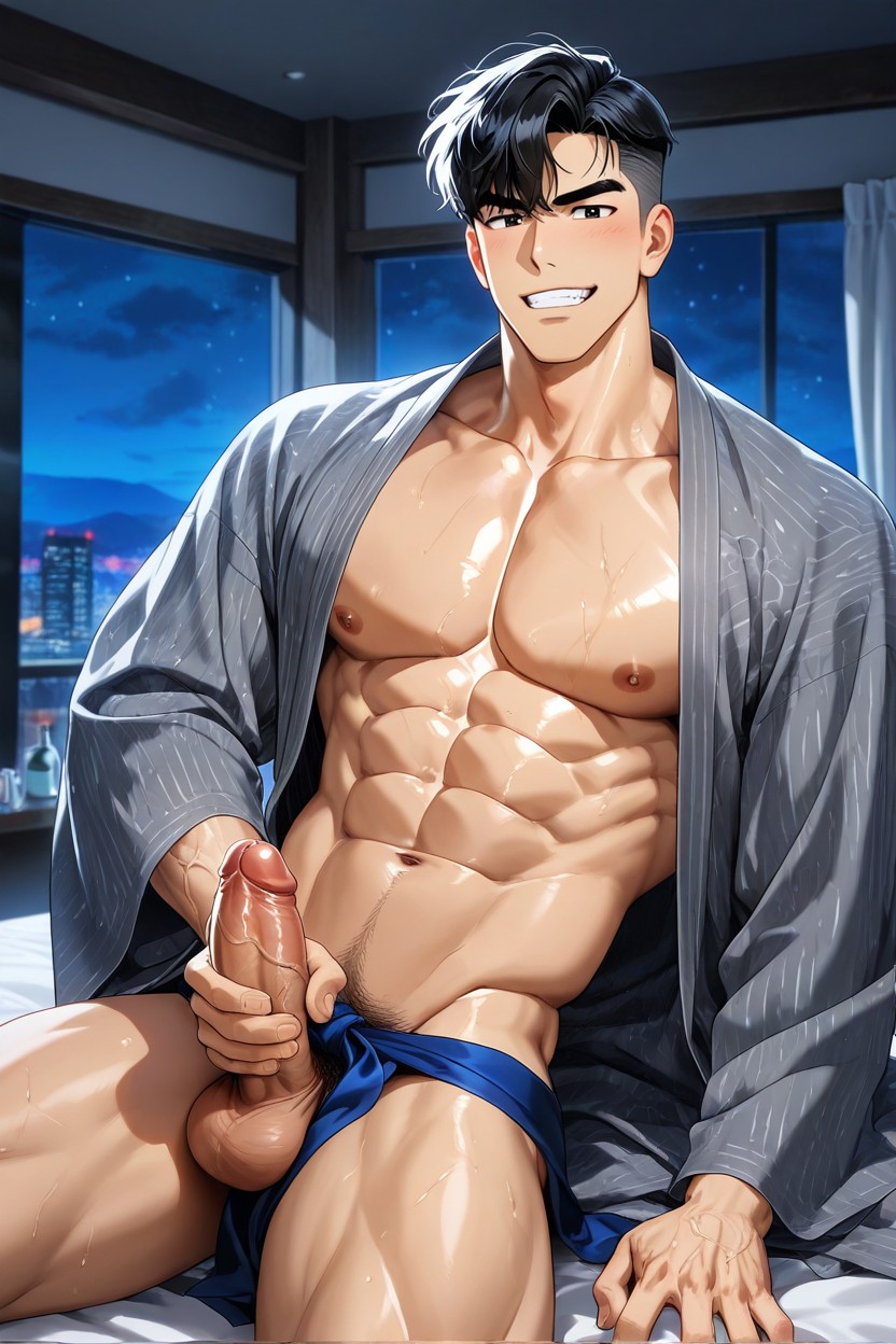 Slimlean Waist, Uncut, Bedroom AI Gay Porn