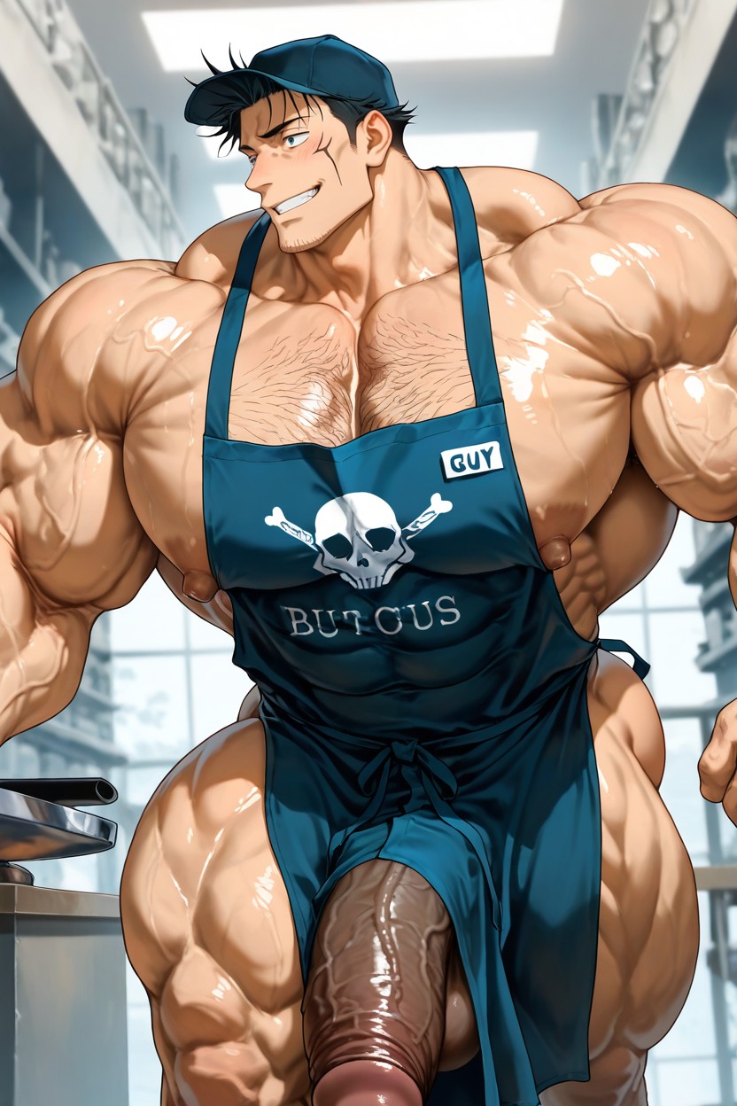 Deeply Etched Blocky Abs, Barista, Enormous Bulging Chest And Arms AI Gay Porn