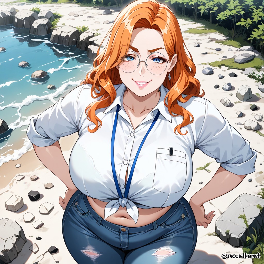 Shore, Hands On Hips, Bright Red Cheeks AI Gay Porn