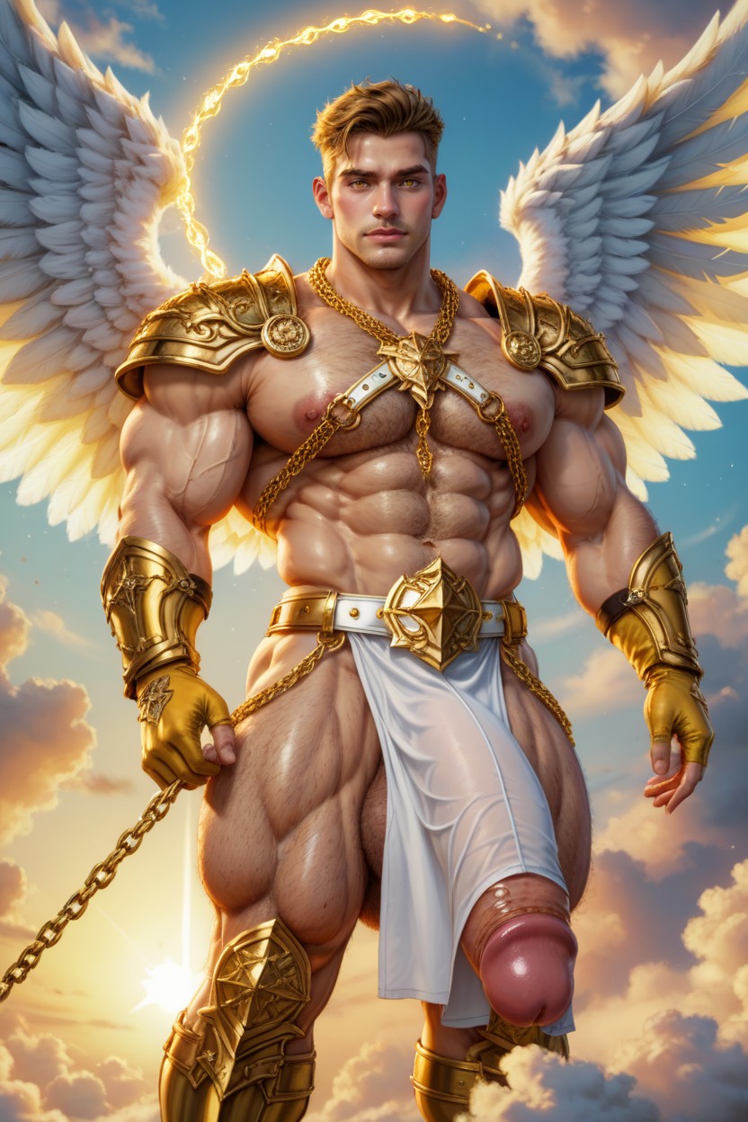 Impossibly Large Hyper Penis Bigger Than Body, Subject Flying Among Clouds, Cupid AI Gay Porn