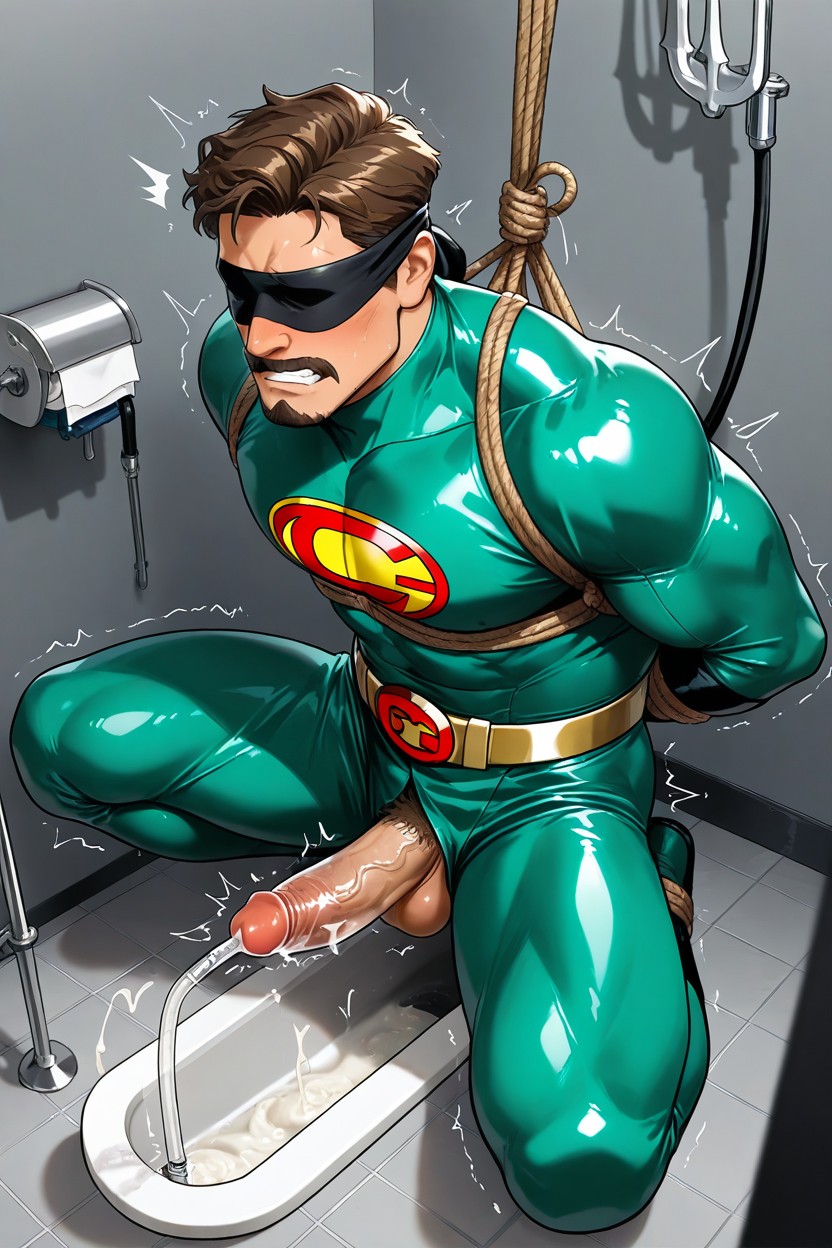 Pissing Into Squat Toilet, Testicles Out, Milking Machine AI Gay Porn
