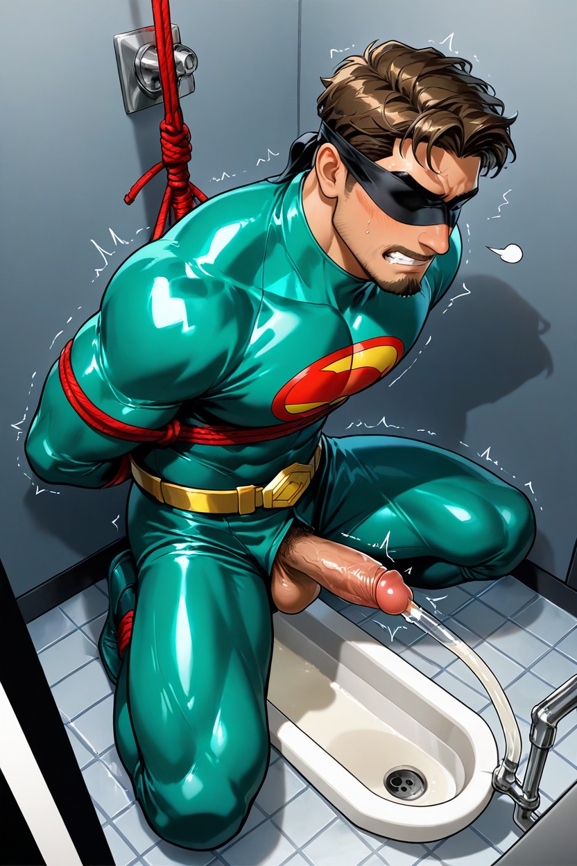 Scaly Dark Green Lower Half Superhero Suit, Shibari, Solo AI Gay Porn
