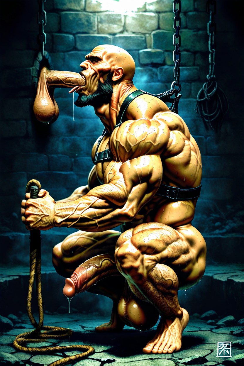 Square Jaw, Bald, Muscular Pecs AI Gay Porn