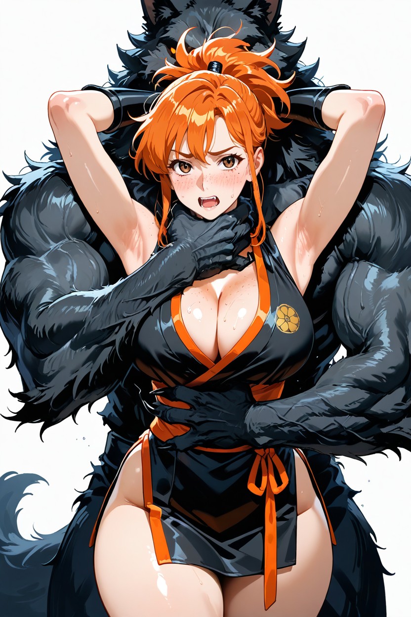 Big Natural Breasts, Wearing A Black And Orange, Arms Up AI Gay Porn