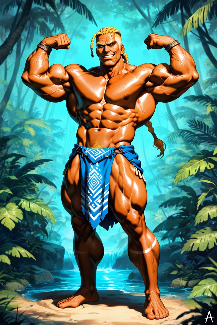 Strong Jawline, Sexy, Tribal Wear AI Gay Porn