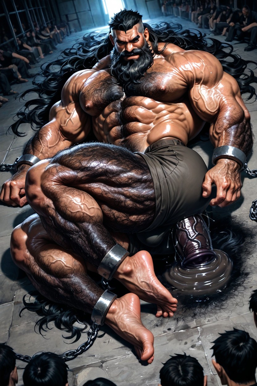 Squatting, Long Shot, Very Sweaty And Oiled AI Gay Porn